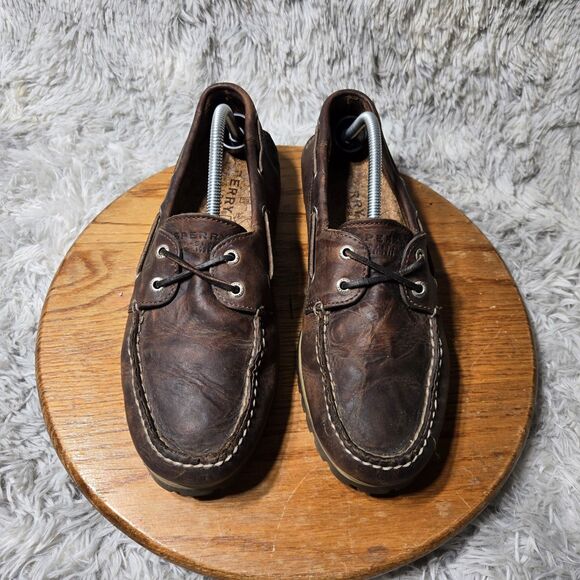Sperry Top Sider Men Sz 11M Boat Shoe Carson 2 Eye Dark Chocolate Leather Loafer - Picture 1 of 14